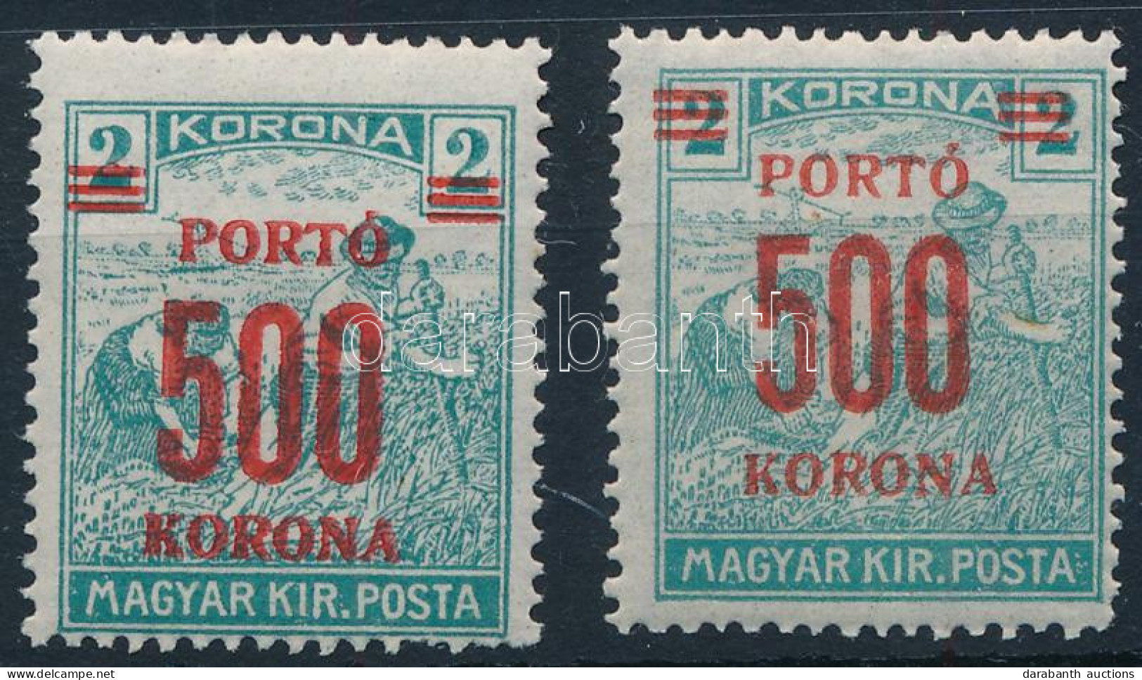 ** 1921 Kisegítő Portó 500K/2K Eltolódott Felülnyomással + Támpéldány - Other & Unclassified