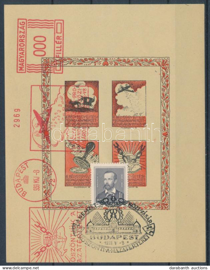 O 1939/1bb III. Bélyeggyűjtési Propaganda Emlékív Arcképek 1f Bélyeggel és Alkalmi Bélyegzéssel / Souvenir Sheet - Autres & Non Classés