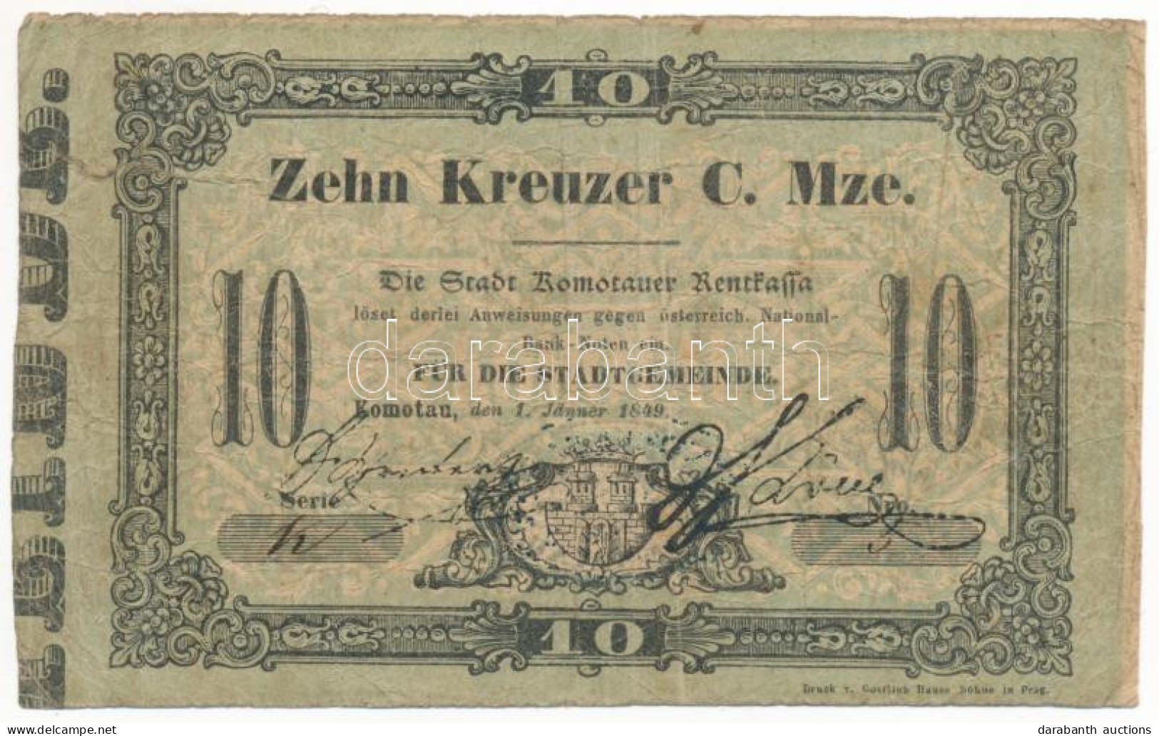 Ausztria / Komotau 1849. 10kr T:VG Austria / Komotau 1849. 10 Kreuzer C:VG - Ohne Zuordnung