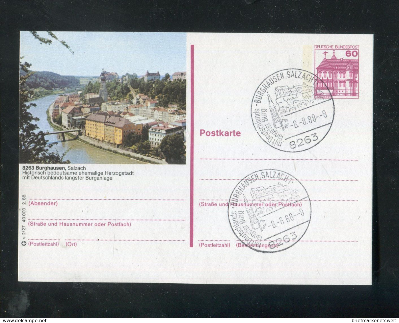 "BUNDESREPUBLIK DEUTSCHLAND" Bildpostkarte Mit Bildgleichem Stempel Vom "8-8.88-8" Ex "BURGHAUSEN" (6062) - Bildpostkarten - Gebraucht