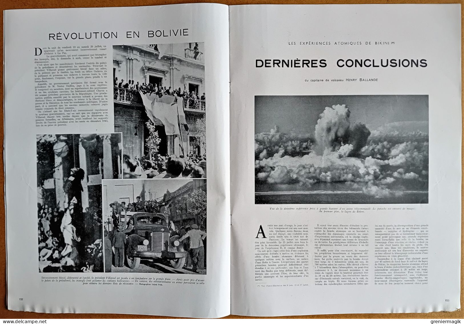 France Illustration N°46 17/08/1946 Bikini/Révolution Bolivie/Australie/Bataille De Falaise/Tour Eiffel/Frances Cabrini - General Issues