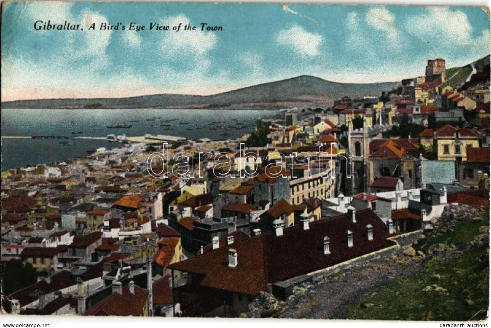 * T2/T3 1918 Gibraltar, A Bird's Eye View Of The Town + "Marine Francaise Service A La Mer" Cancellation (fa) - Ohne Zuordnung