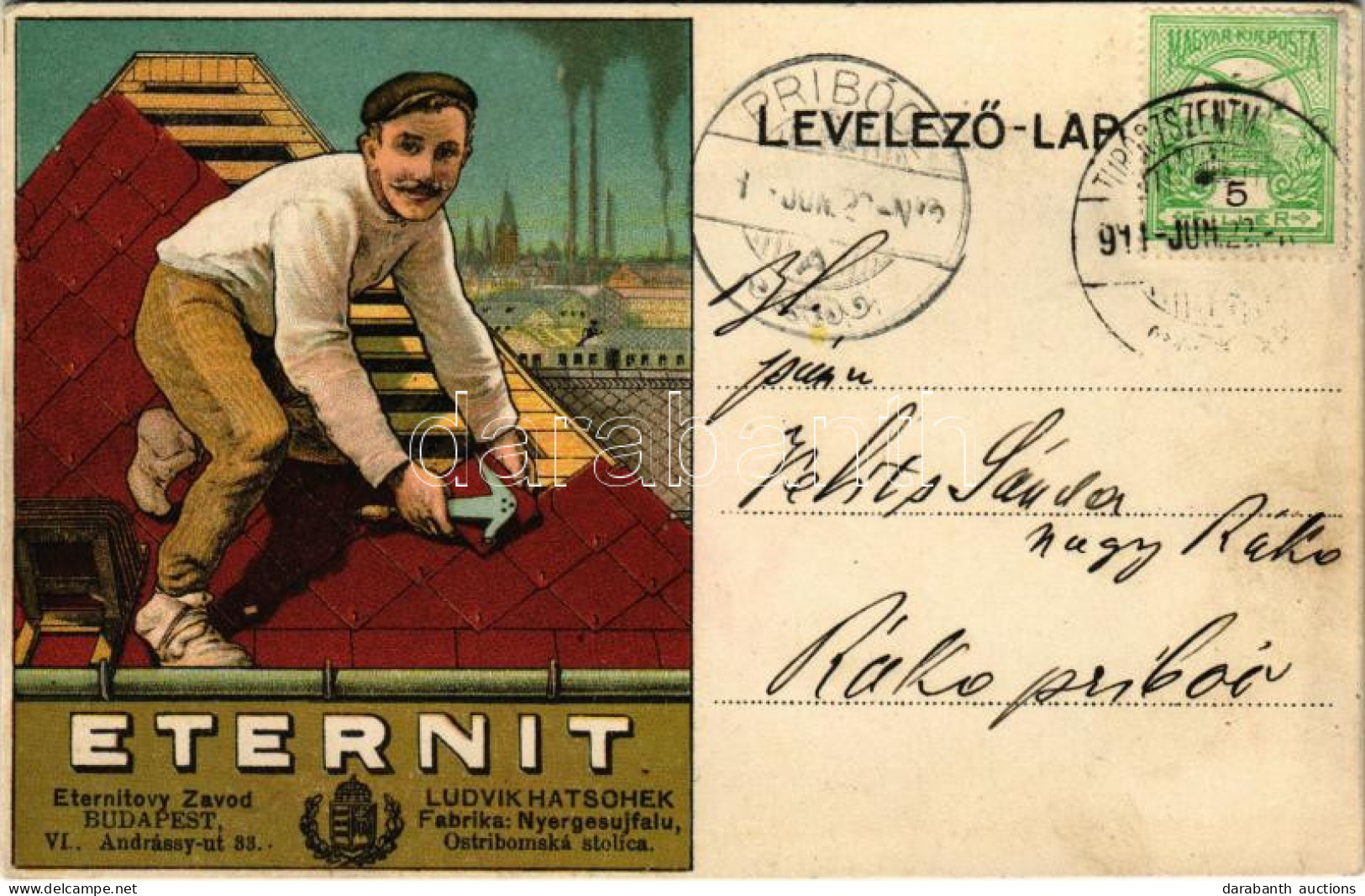 T2/T3 1911 Eternit-Pala. Hatschek Lajos Eternit-Művek Reklámlapja / Hungarian Roof Tile Advertisement Card Of Ludvik Hat - Ohne Zuordnung