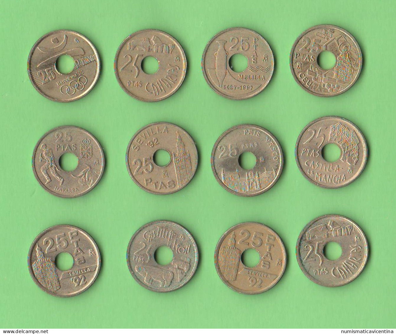 Spagna Lotto  12 Coins Differents X 25 Pesetas Spain  España Toutes Les Années Différentes Brass Coin - First Minting