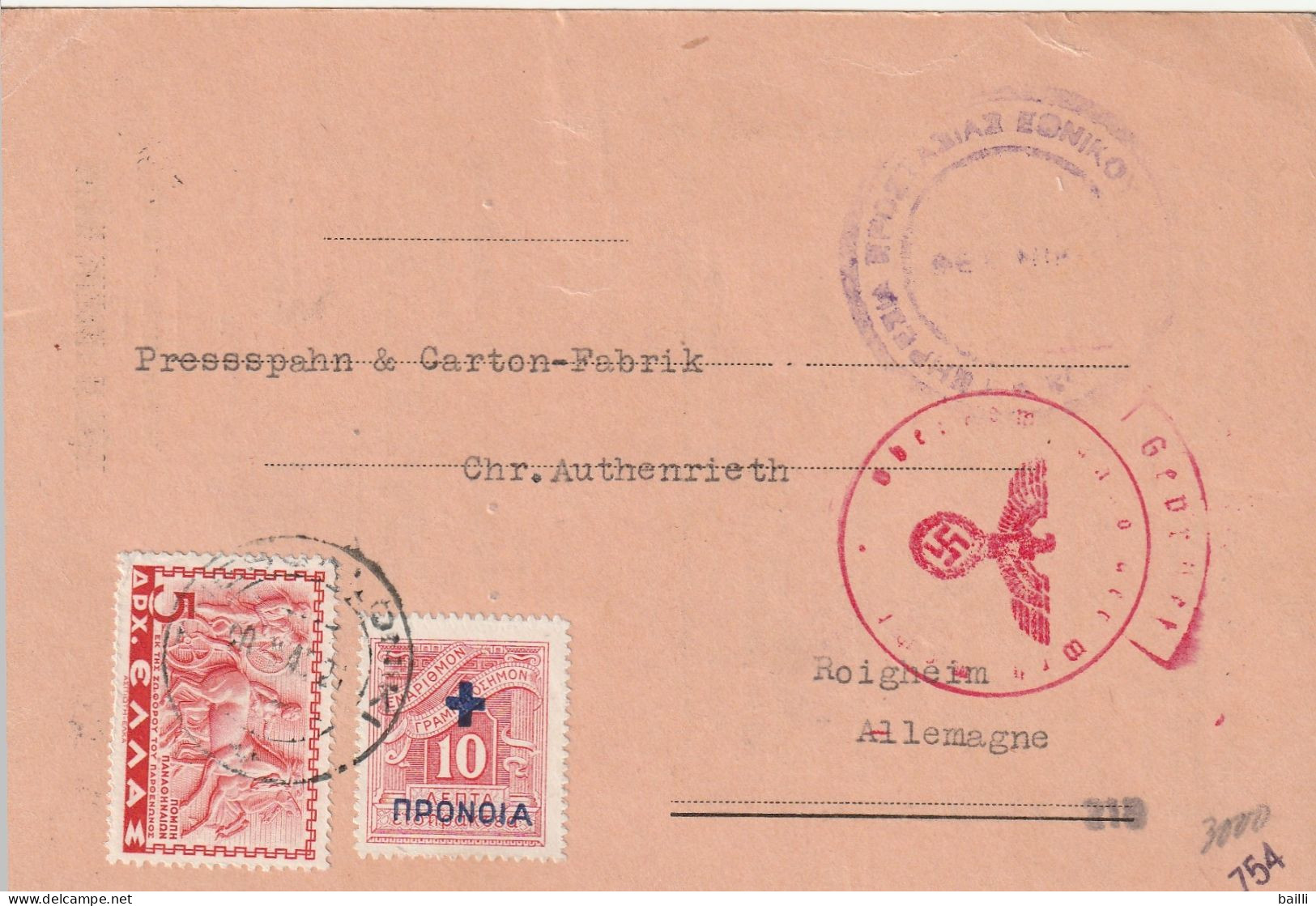 Grèce Carte Censurée Pour L'Allemagne 1940 - Storia Postale