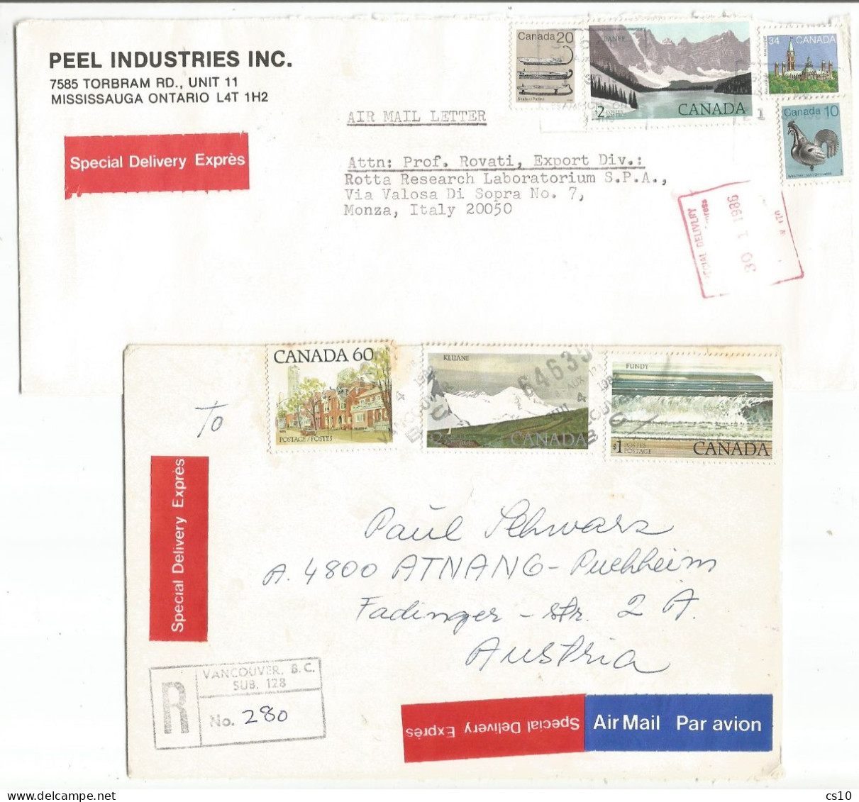 Canada Modern Postal History Lot # 9 Items With Airmail  Registered Cvs Sp.Delivery, First Class, Bklt Panes, Taxed - Briefe U. Dokumente