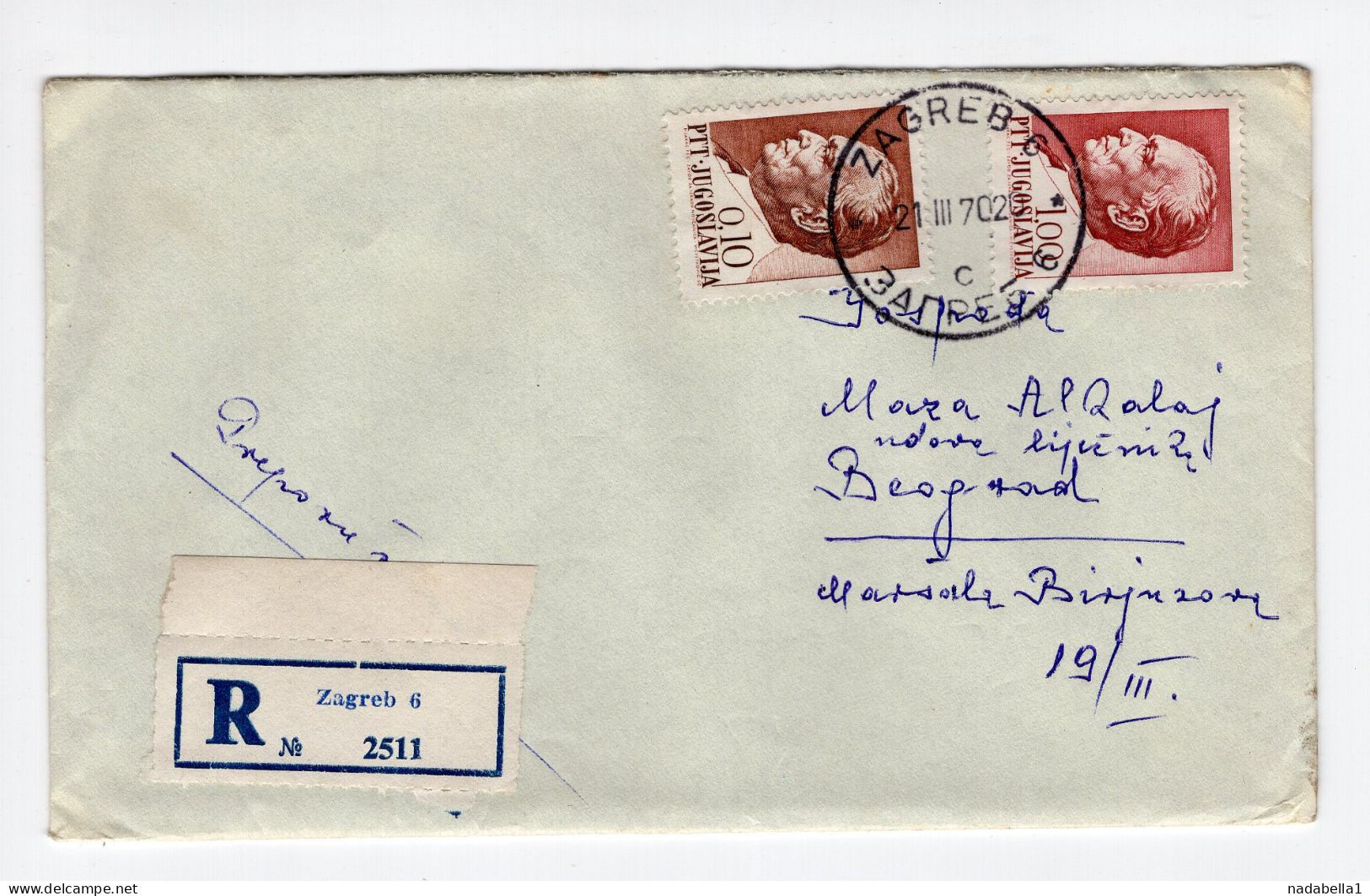 1970. YUGOSLAVIA,CROATIA,ZAGREB,REGISTERED COVER TO BELGRADE - Briefe U. Dokumente