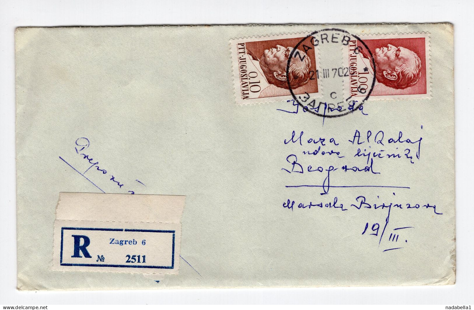 1970. YUGOSLAVIA,CROATIA,ZAGREB,REGISTERED COVER TO BELGRADE - Covers & Documents