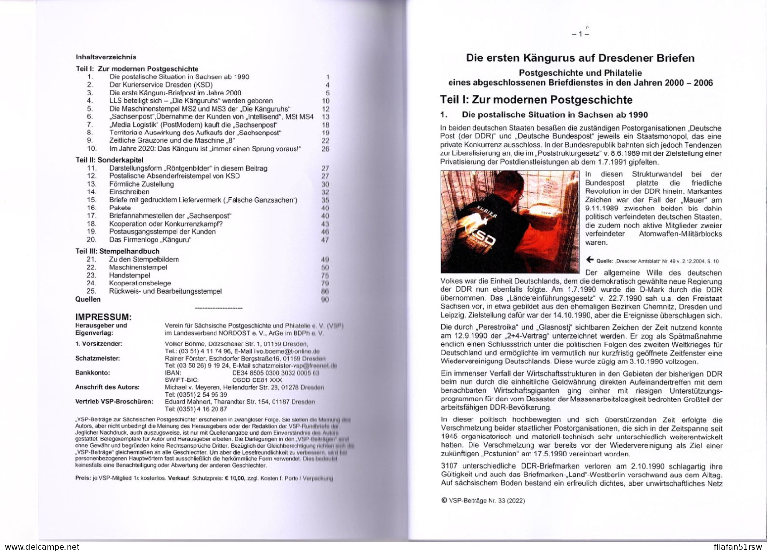 VSP - Beiträge Zur Sächs. Postgeschichte, Heft 33 (2022), KSD Kurier Känguruh Postsystem - Philatélie Et Histoire Postale