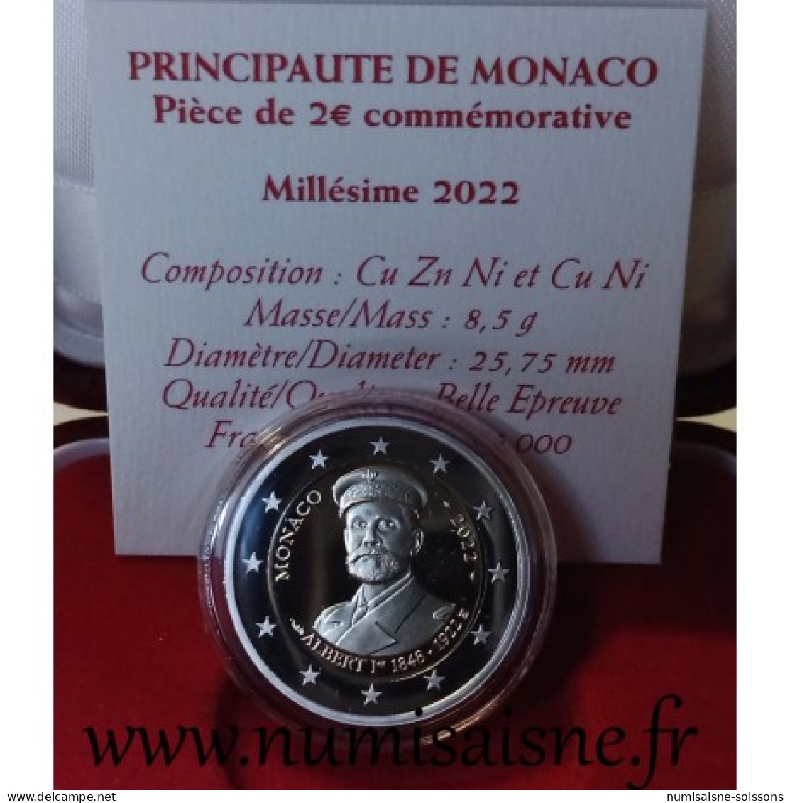 MONACO - 2 EURO 2022 - 100 Ans De La Mort Du Prince Albert I - BE - Monaco