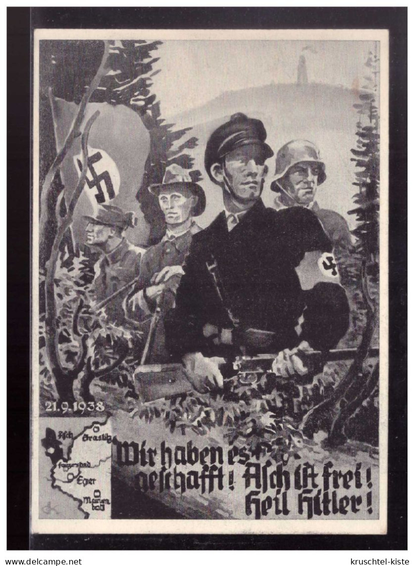 Sudetenland (023596) Propaganda Postkarte Wir Haben Es Geschaft! Asch Ist Frei! Heil Hitler! Blanco Gestempelt Asch 1938 - Région Des Sudètes