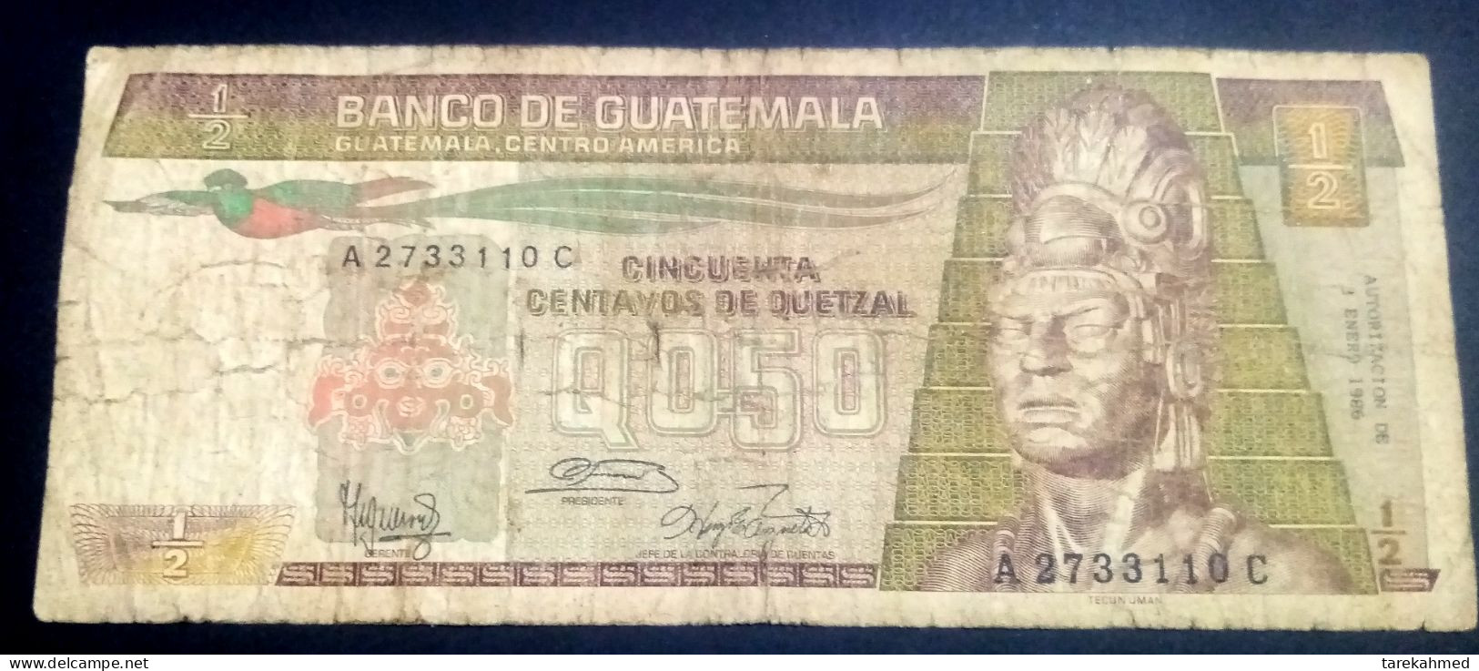 GUATEMALA : 1/2 QUETZAL, 1986, P 65, - Guatemala