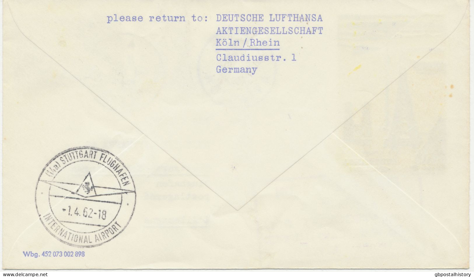 FRANKREICH 1.4.1962, Erstflug Deutsche Lufthansa Mit Viscount 814 „PARIS – STUTTGART“ (Hab.499/Sie.249) - First Flight Covers