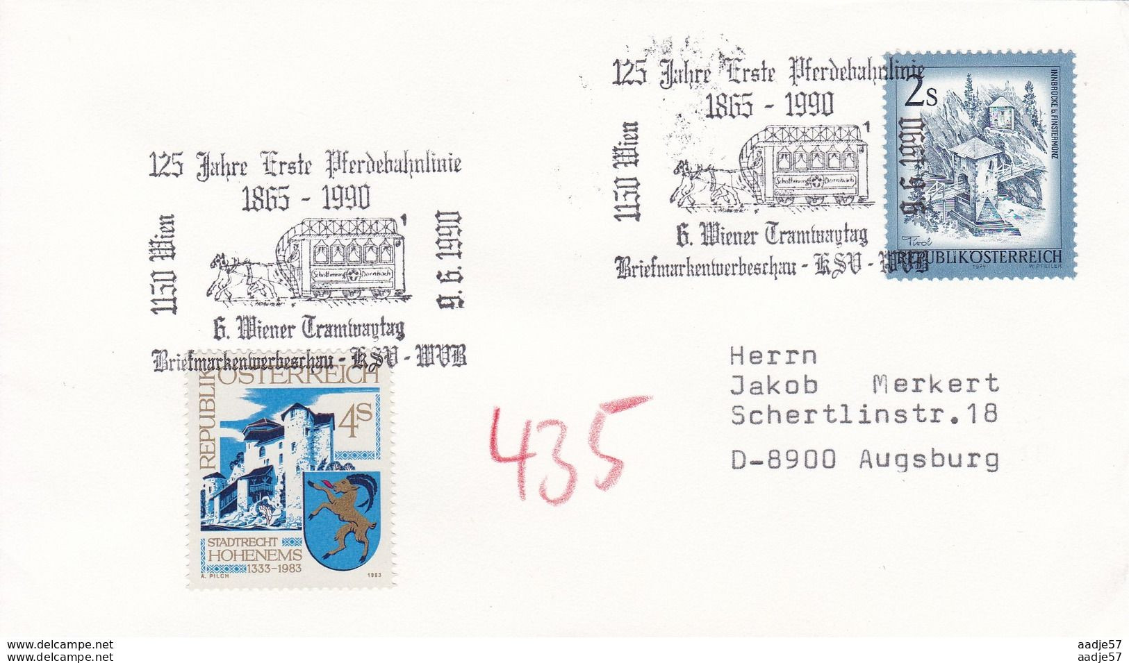 Austria Osterreich Spec Canc 09.06.1990 125 Jahre Erste Pferdebahnlinie Wien - Tramways