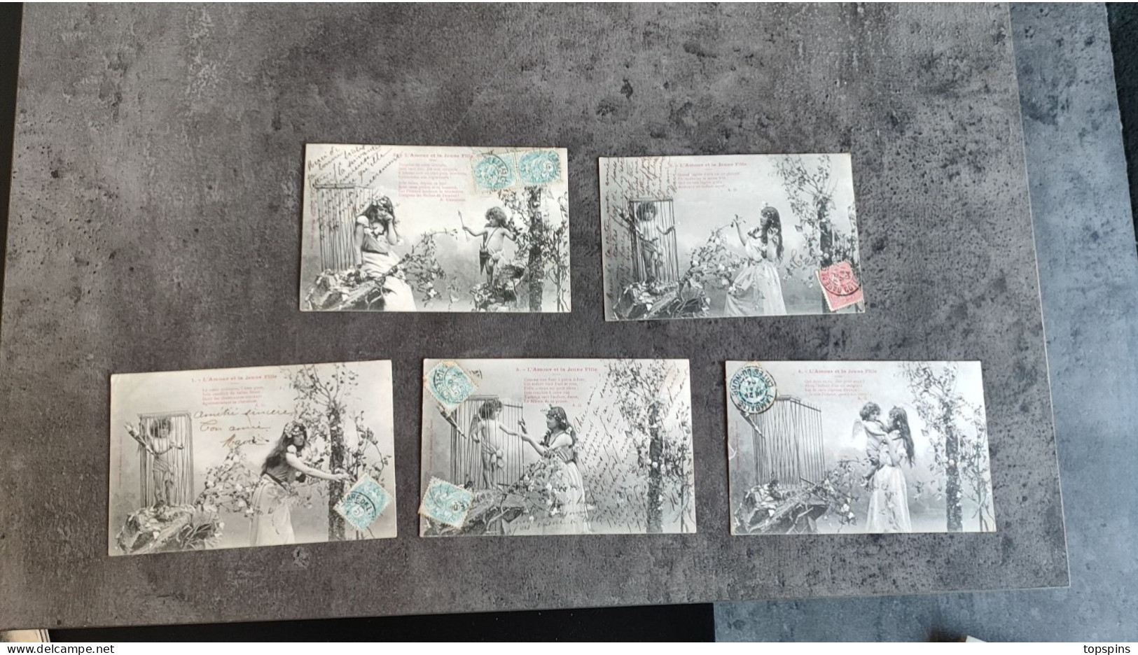 LOT 5 CARTE POSTALE CP FANTAISIE L' AMOUR ET LA JEUNE FILLE CUPIDON ANNEES 1900 TBE - Collections & Lots