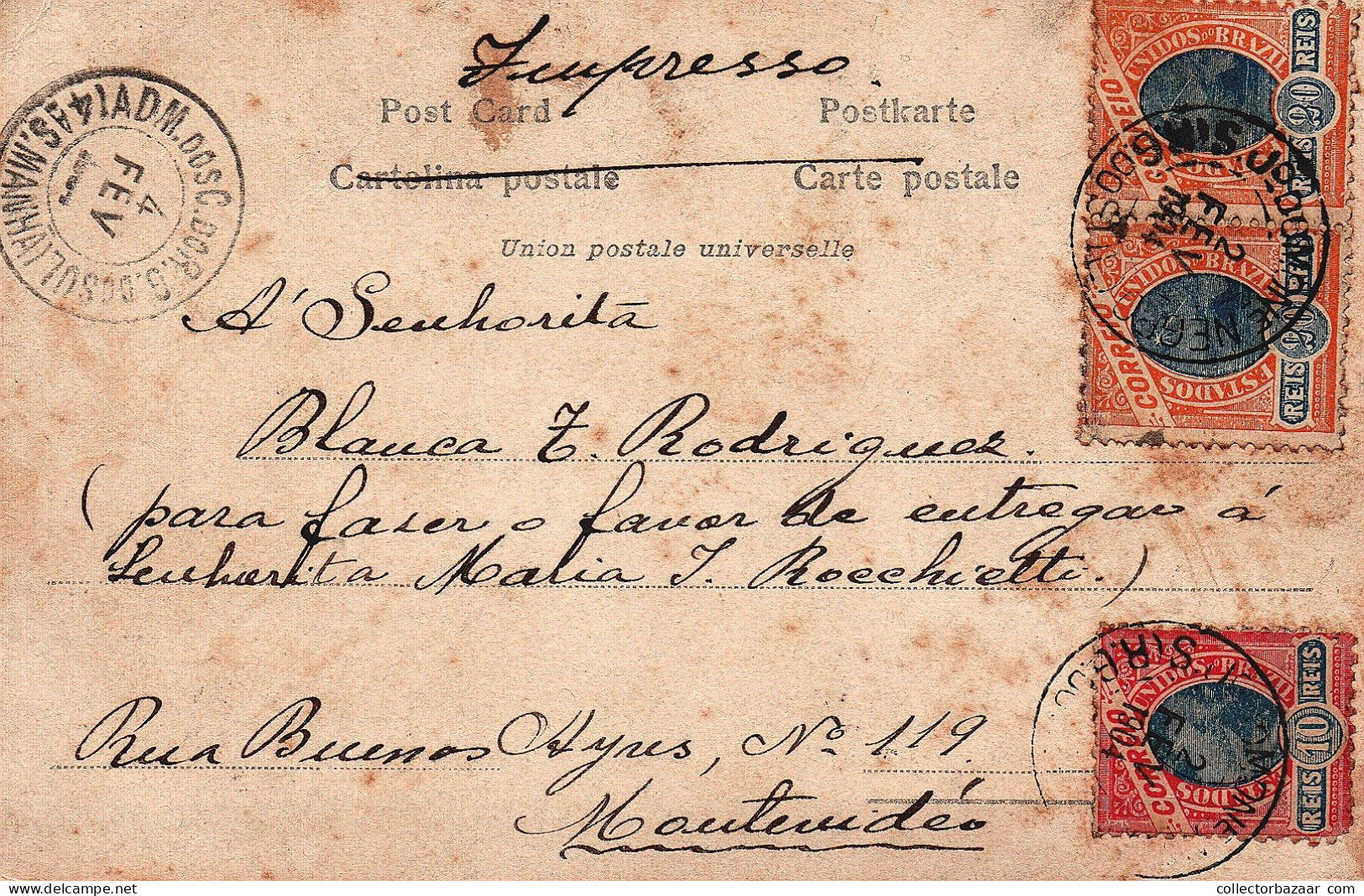Brazil Sao Jose Do Monte Negro  Postcard Sent To Uruguay Nice Postmarked 1904 - Briefe U. Dokumente
