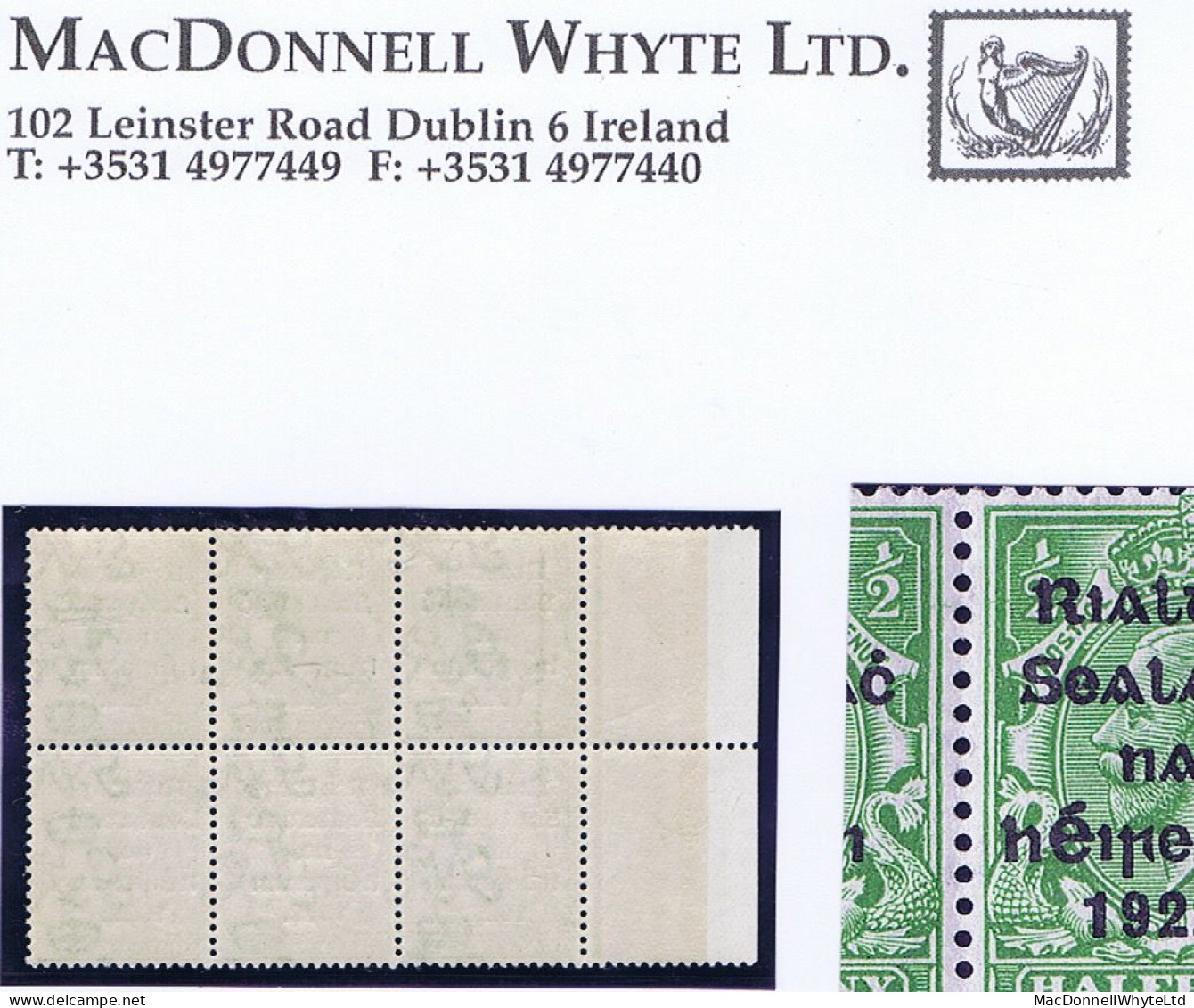 Ireland 1922 Thom Rialtas 5-line Ovpt In Blue-black On ½d, Marginal Block Of 6 Incl "R Over Se" Mint Unmounted - Nuovi