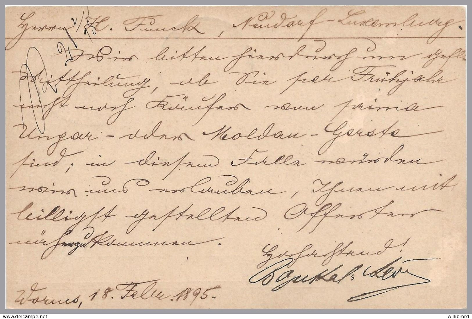 GERMANY Incoming To LUXEMBOURG-NEUDORF 1895 Mainz-Ludwigshafen (Rhine) Bahnpost Zug 19 RPO Bayerthal & Levy - Altri & Non Classificati