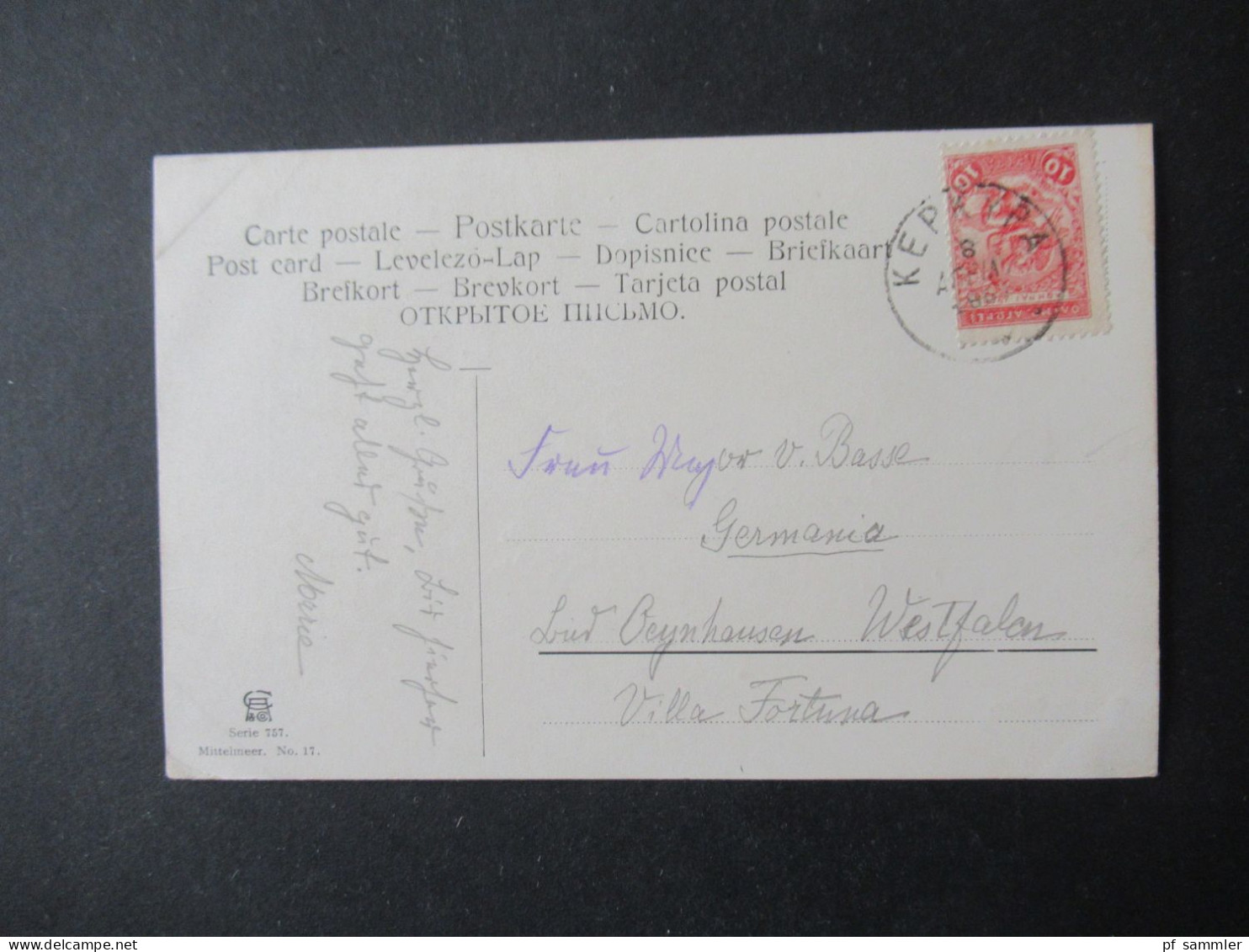Griechenland 1906 Mi.Nr.148 EF Auf Künstler PK Corfu - Corfou Stempel Kepkypa And Frau Major Von Basse In Bad Oeynhausen - Lettres & Documents