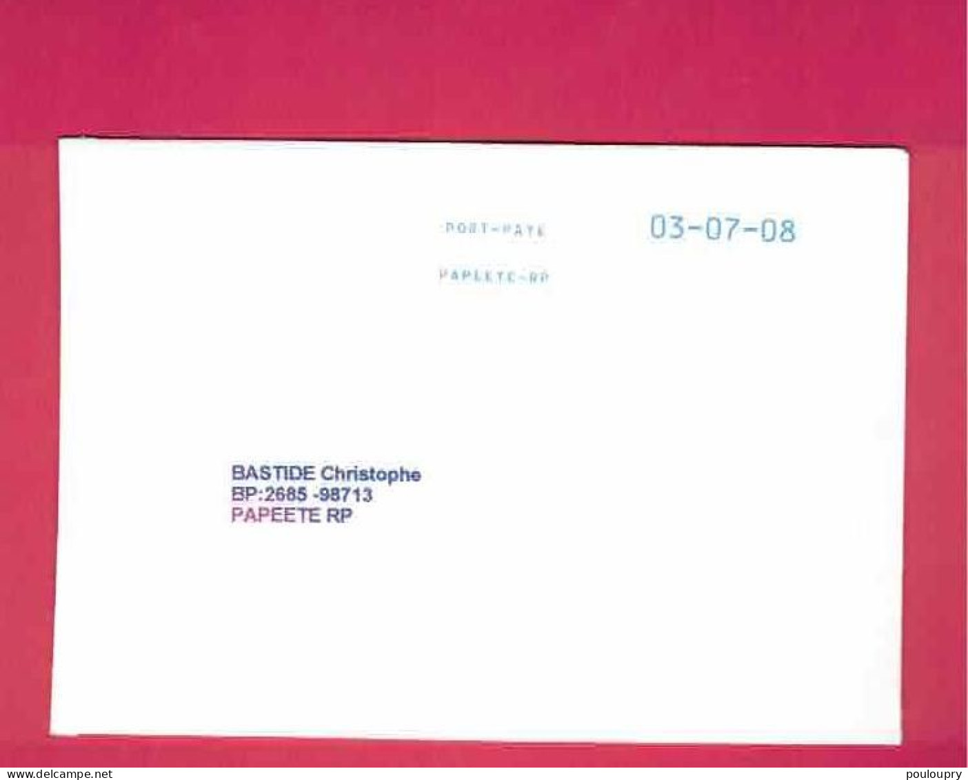 Lettre De 2008 En Port Payé Pour La Polynésie - Lettres & Documents