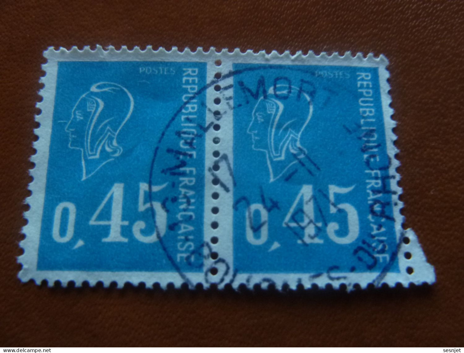 Type Marianne De Béquet - 45c. - Yt 1663 - Bleu - Double Oblitérés - Année 1971 - - 1971-1976 Marianne Of Béquet