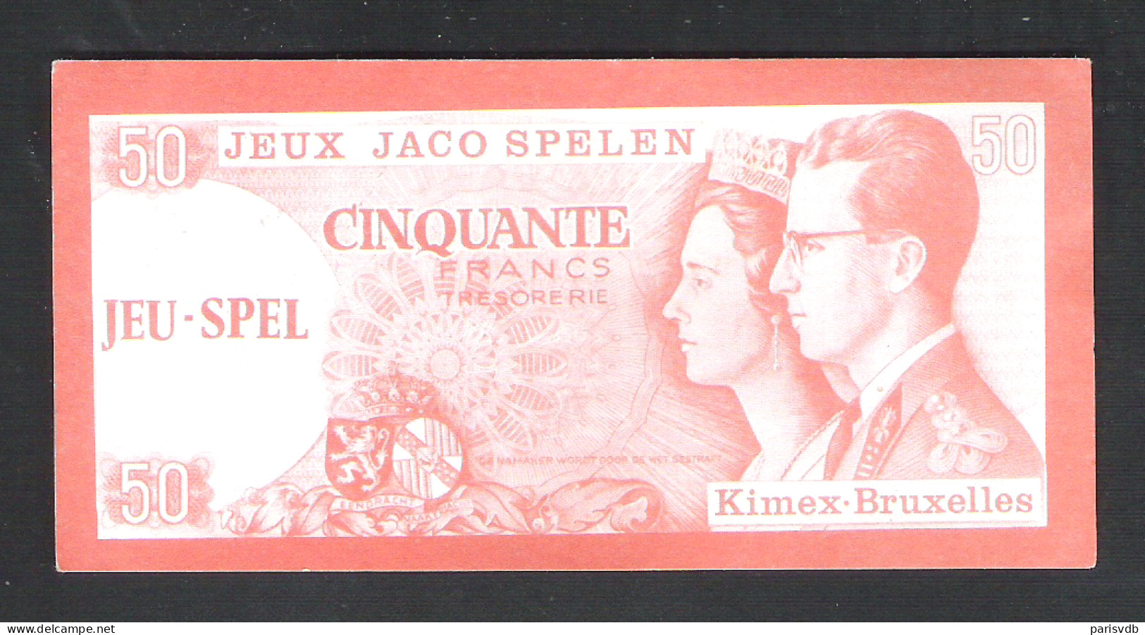 BANKBILJET 50 F - JACO SPELEN - JEUX - KIMEX BRUXELLES  - 12 Cm X 6 Cm  (BB 21) - [ 8] Ficticios & Especimenes