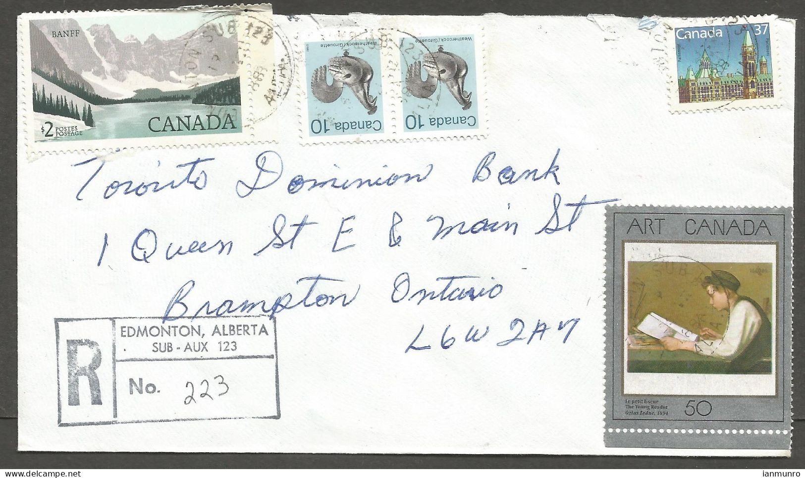 1988 Registered Cover $3.07 Banff/Art CDS Edmonton Sub 123 ALTA Alberta To Brampton Ontario - Postgeschichte