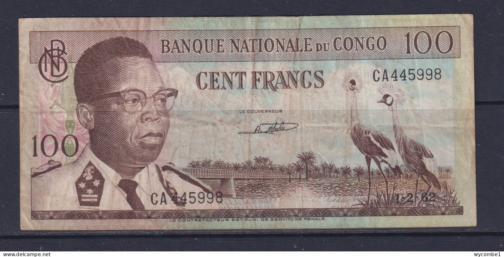 CONGO DR - 1962 100 Francs Circulated Banknote - Democratische Republiek Congo & Zaire