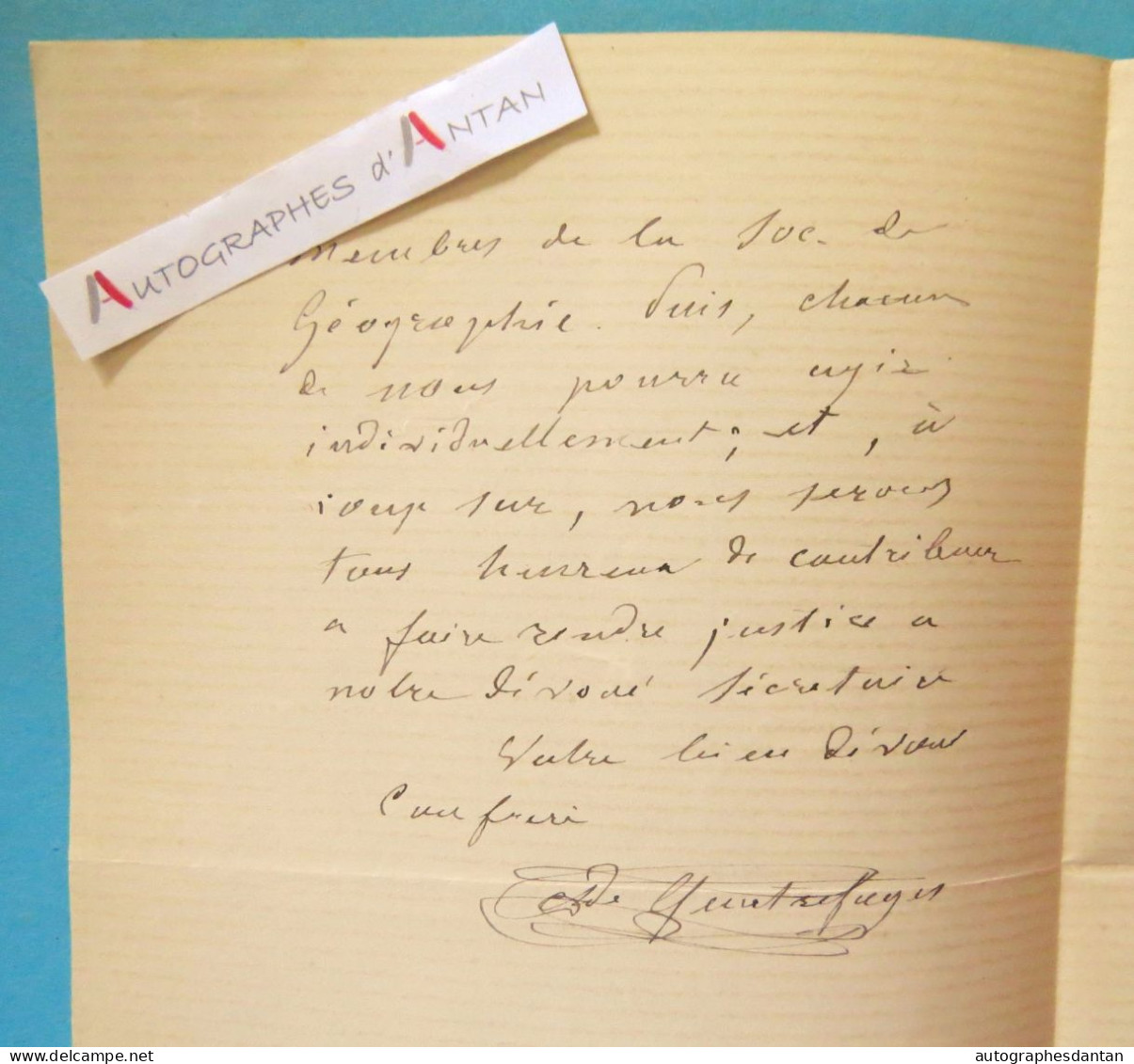 ● L.A.S 1889 Armand De QUATREFAGES Zoologiste Ernest Mouchez Duveyrier Maunoir Lettre Autographe Valleraugue Berthézène - Inventors & Scientists