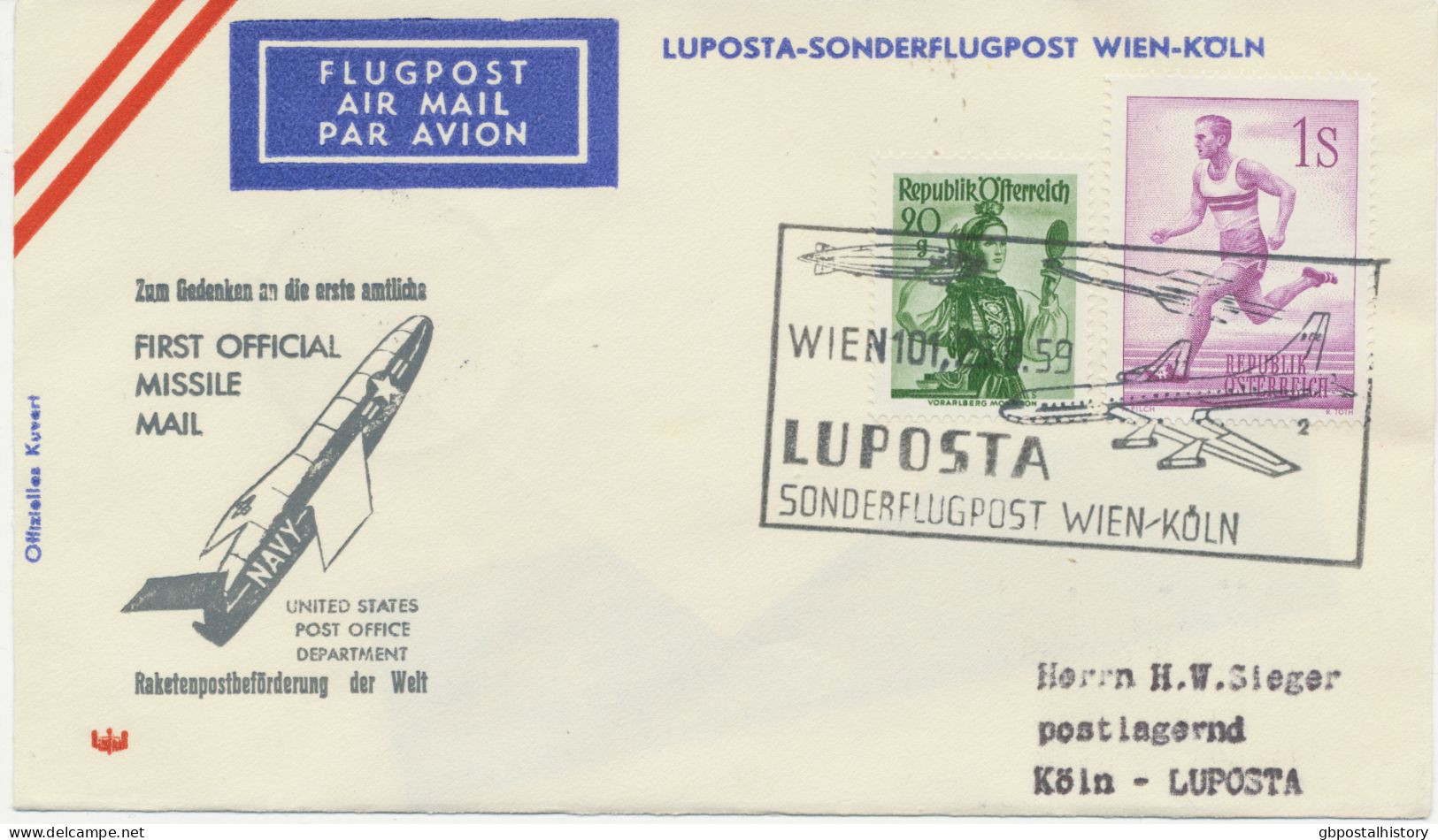 ÖSTERREICH 22.8.1959, Ausstellungsflugpost Von Und Zur LUPOSTA In KÖLN Mit Convair CV-440 (Köln – Frankfurt) Und Viscoun - Premiers Vols