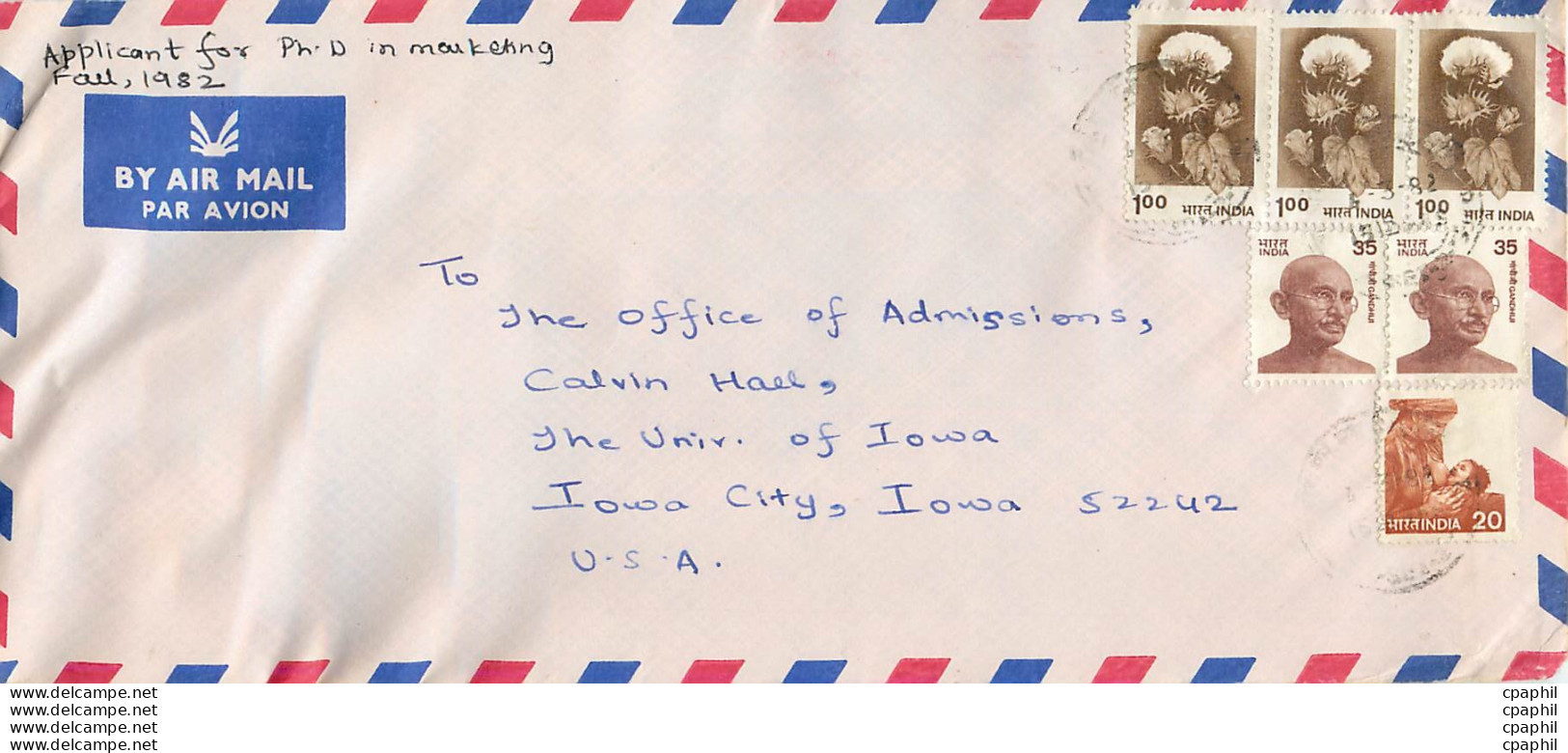 Lettre Cover Inde India University Iowa Gandhi - Storia Postale