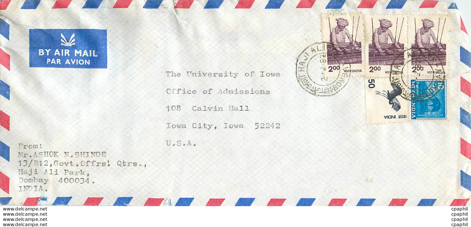 Lettre Cover Inde India University Iowa - Lettres & Documents