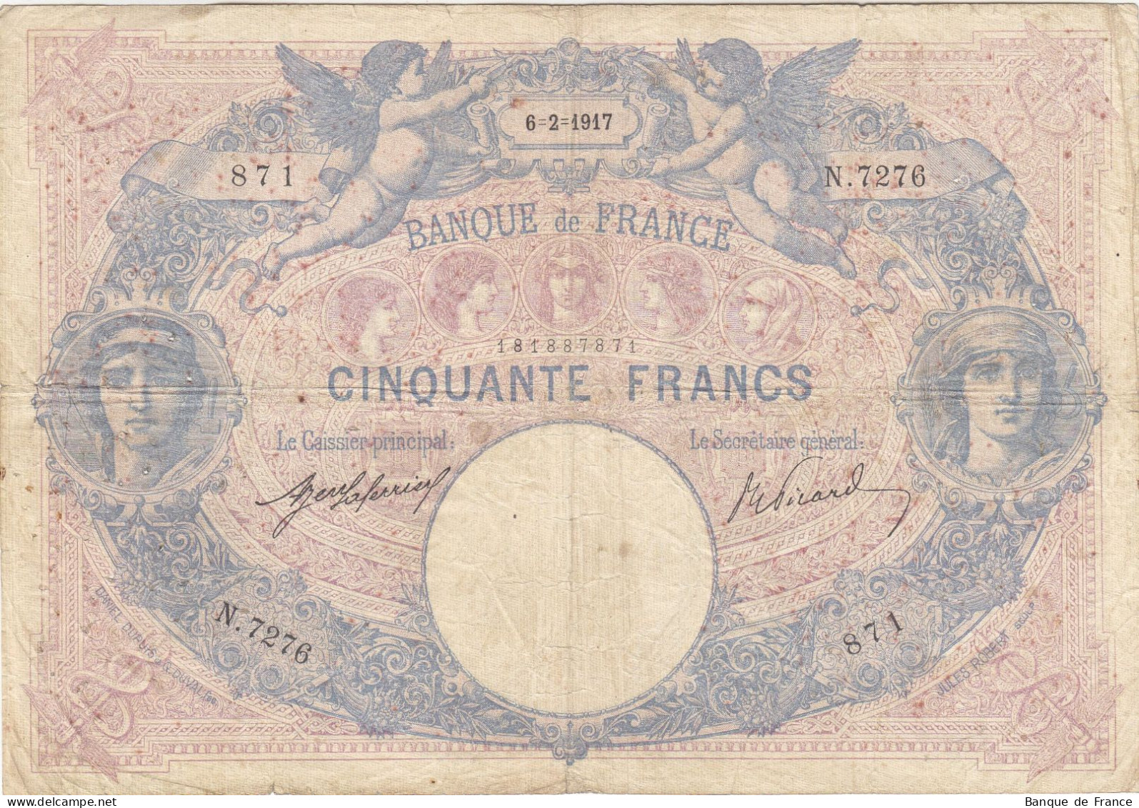 Billet 50 F Bleu Et Rose Du 6-2-1917 FAY 14.30 Alph. N.7276 - 50 F 1889-1927 ''Bleu Et Rose''