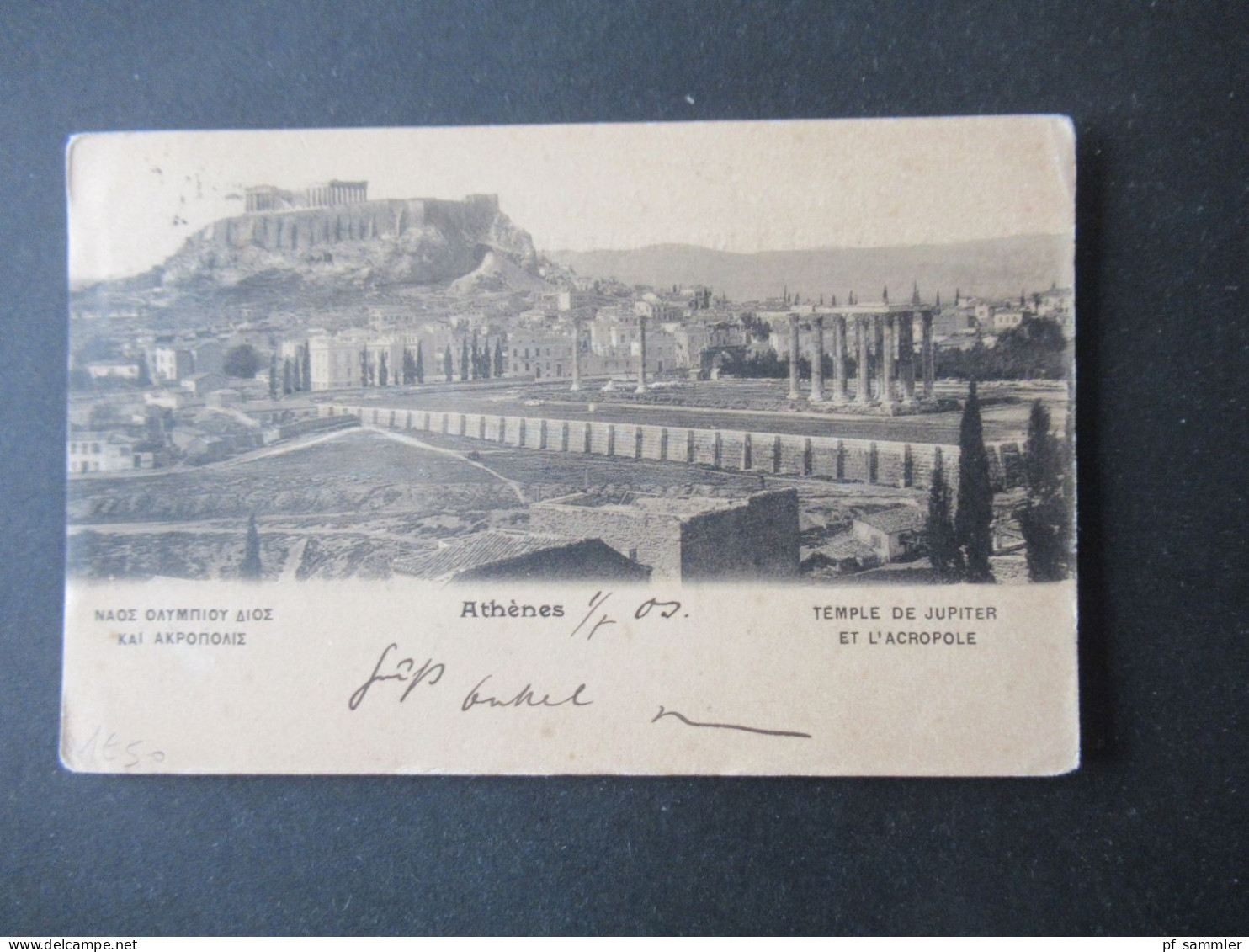 Griechenland 1908 AK Athenes Temple De Jupiter Et L'Acropole Nach Geneve Schweiz Gesendet Mit Ank. Stempel - Lettres & Documents