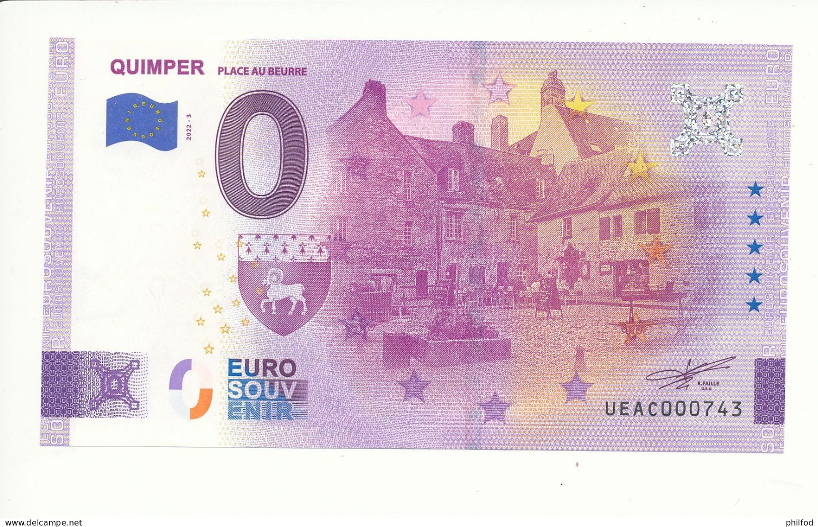 Billet Touristique 0 Euro - QUIMPER PLACE AU BEURRE - UEAC - 2022-3 - N° 743 - Sonstige & Ohne Zuordnung