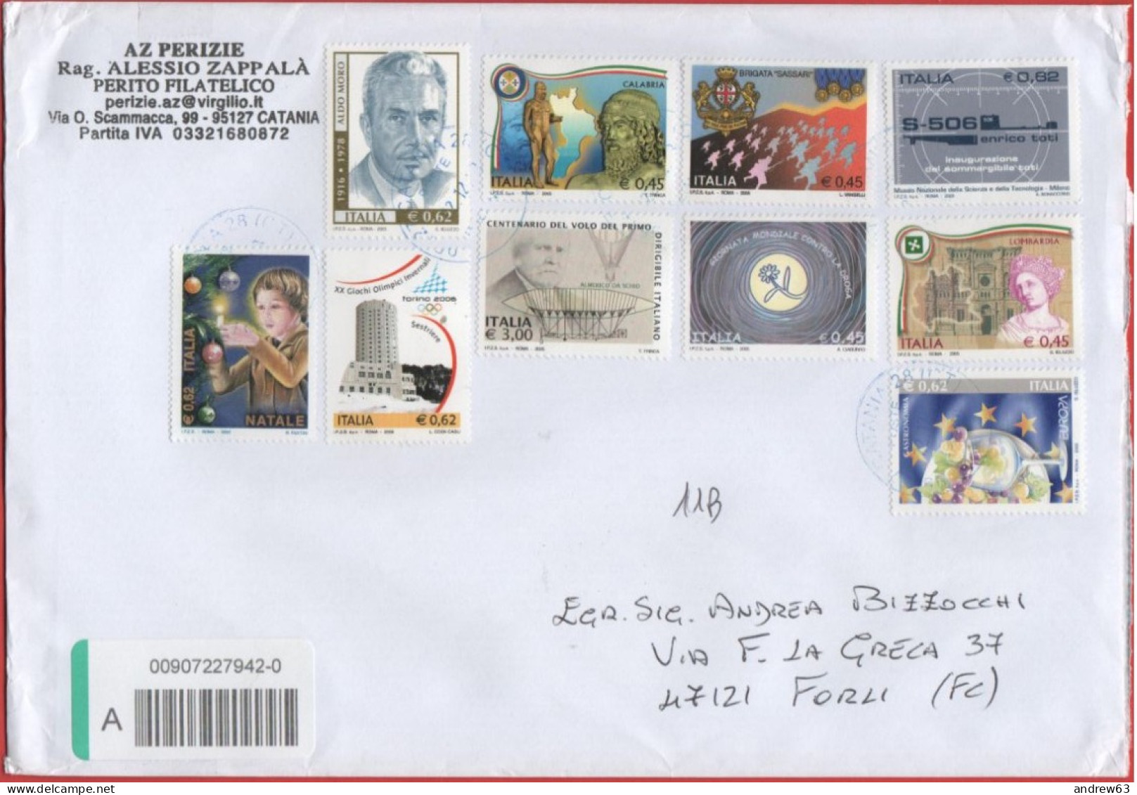 ITALIA - ITALY - ITALIE - 2023 - 10 Francobolli In Euro (Vedi Lista) - Assicurata - Medium Envelope - Viaggiata Da Catan - 2021-...: Storia Postale