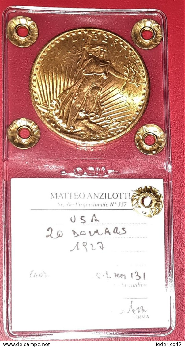 MONETA ORO 20 DOLLARI USA 1927 DOPPIA AQUILA CON MOTTO "IN GOD WE TRUST" SAINT-GAUDENS PERIZIATA AUTENTICA - 20$ - Double Eagle - 1907-1933: Saint-Gaudens