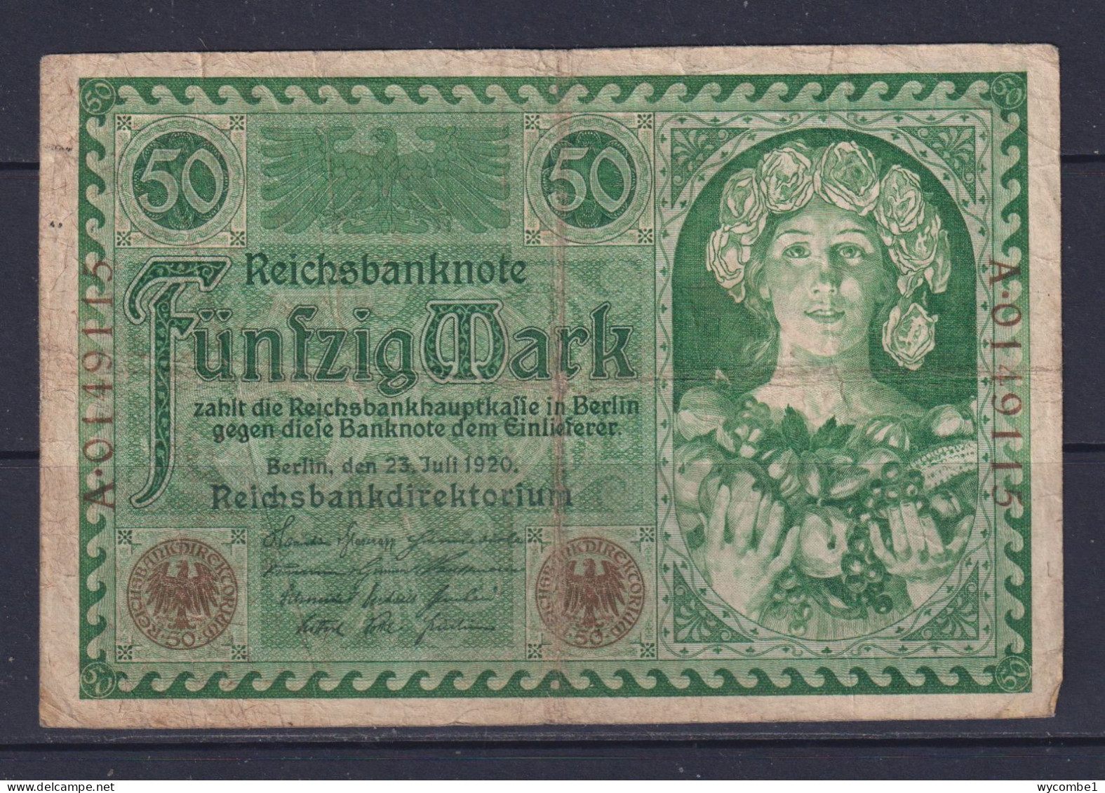 GERMANY - 1920 50 Mark Circulated Banknote - 50 Mark