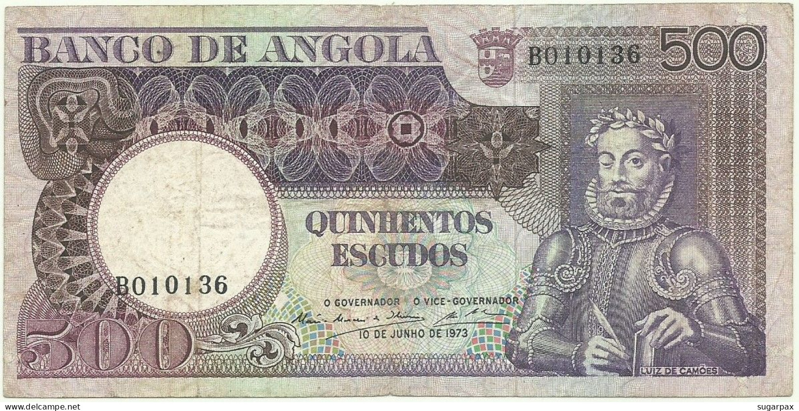 Angola - 500 Escudos - 10.6.1973 - Pick: 107 - Serie BO - Luiz De Camões - PORTUGAL - Angola