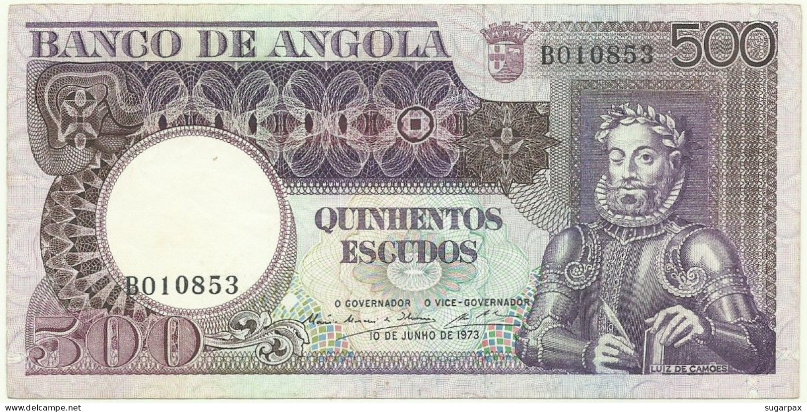 Angola - 500 Escudos - 10.6.1973 - Pick: 107 - Serie BO - Luiz De Camões - PORTUGAL - Angola