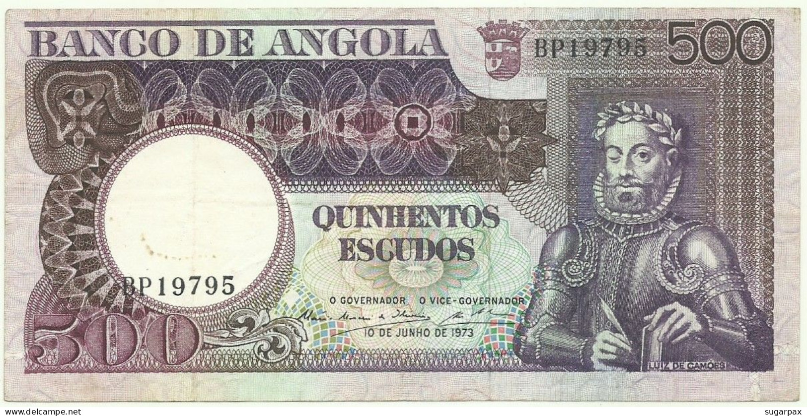 Angola - 500 Escudos - 10.6.1973 - Pick: 107 - Serie BP - Luiz De Camões - PORTUGAL - Angola