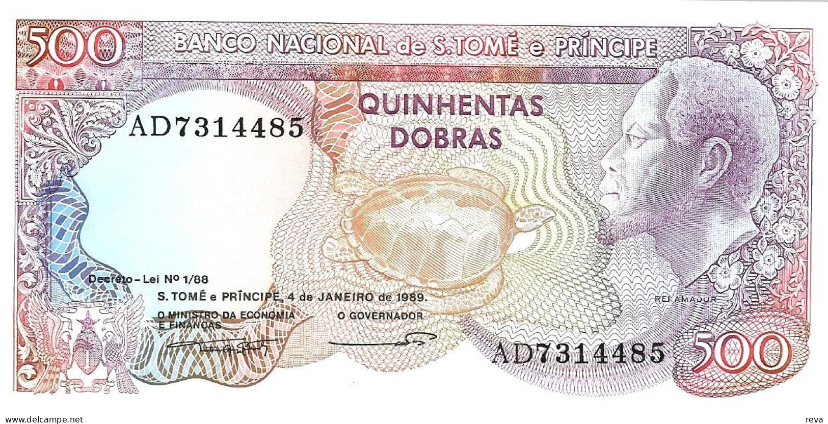 SAO TOME AND PRINCIPE 500 DOBRAS PURPLE MAN FRONT WATERFALL FLOWERS BACK DATED 04-01-1989 UNC P.? READ DESCRIPTION - Sao Tomé Et Principe