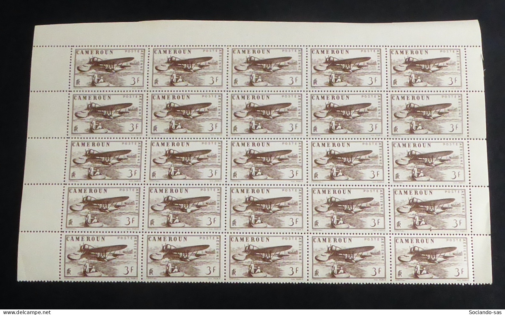 CAMEROUN - 1941 - PA N°YT. 5 - Avion 3f - Bloc De 25 Bord De Feuille - Neuf Luxe** / MNH - Poste Aérienne