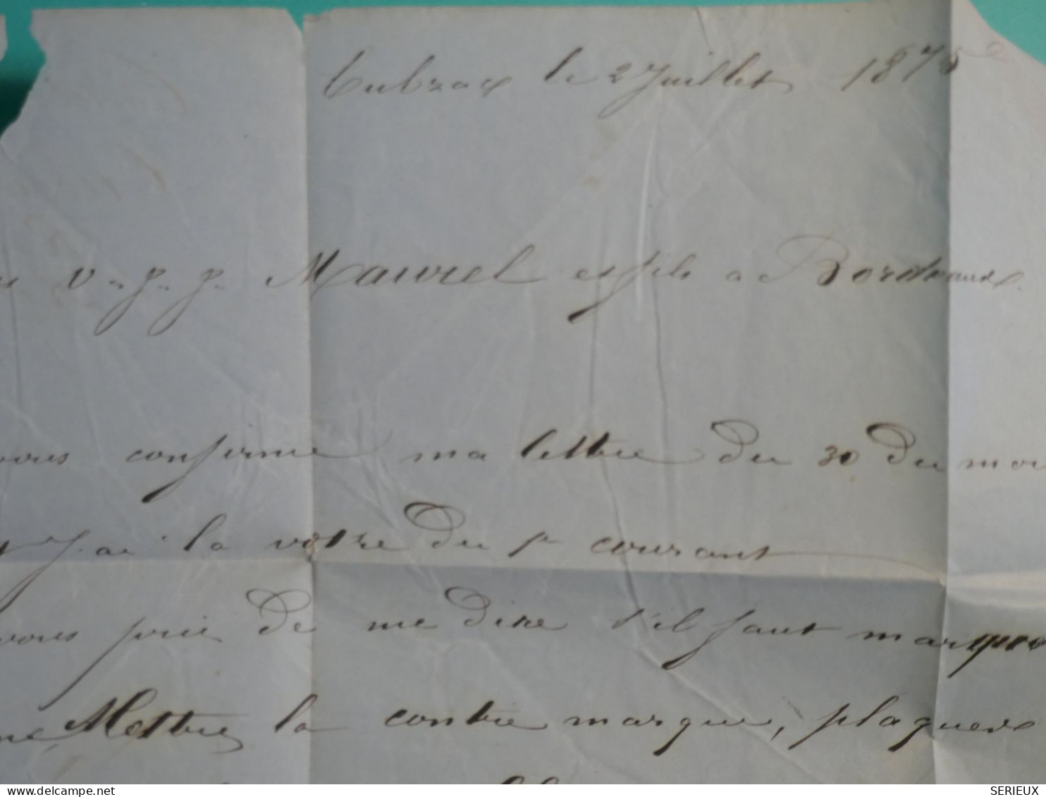 DH19 FRANCE  BELLE  LETTRE  1875 PETIT BUREAU  ST ANDRé A BORDEAUX    ++CERES  N°60   ++AFF.  PLAISANT++++++ - 1849-1876: Periodo Clásico