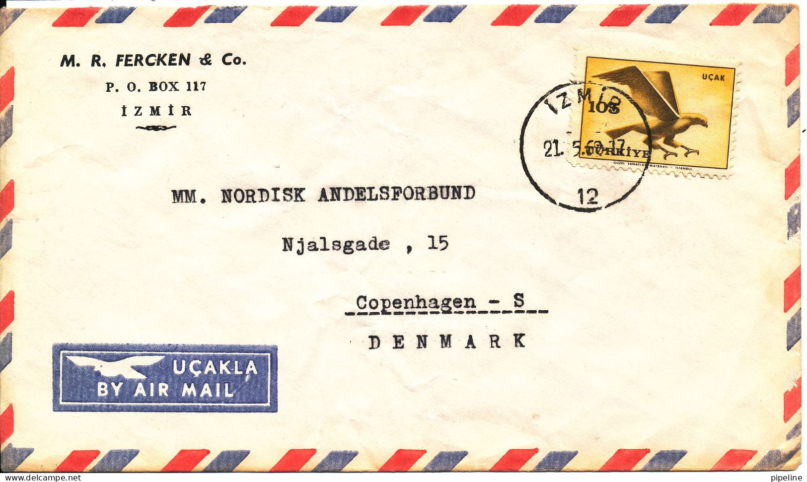 Turkey Air Mail Cover Sent To Denmark 21-5-1962 Folded Cover - Luchtpost