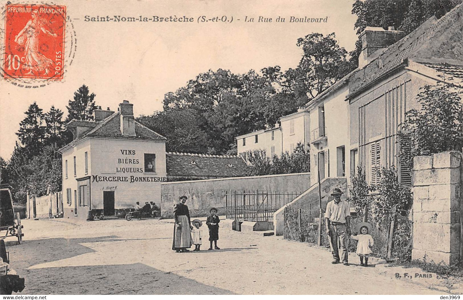 SAINT-NOM-la-BRETECHE (Yvelines) - La Rue Du Boulevard - Mercerie-Bonneterie - Voyagé 1910 (2 Scans) - St. Nom La Breteche