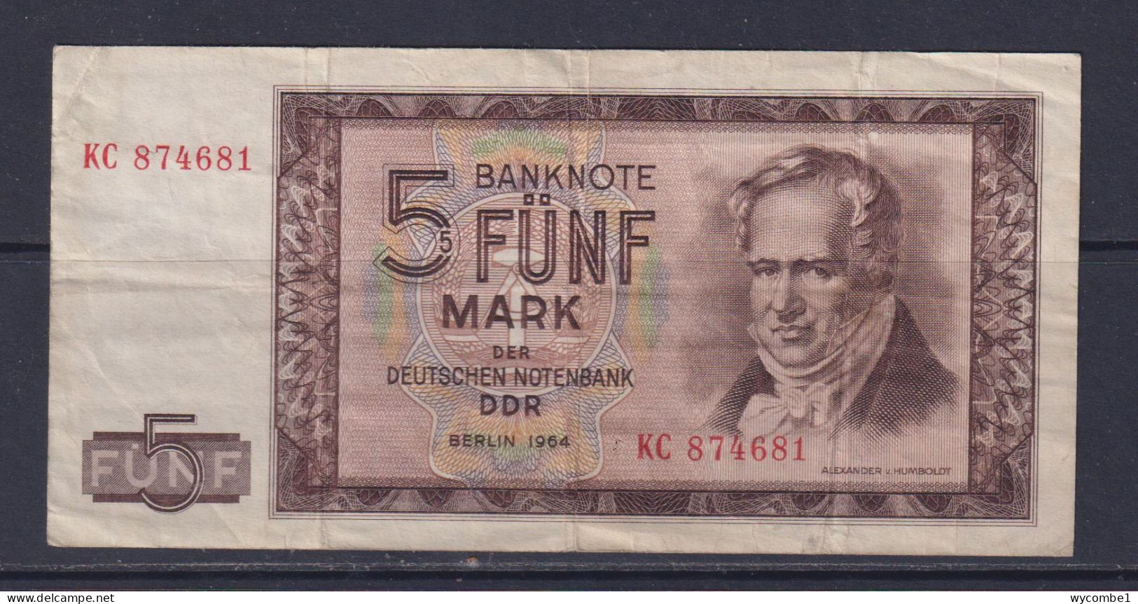 EAST GERMANY - 1964 5 Mark Circulated Banknote - 5 Mark