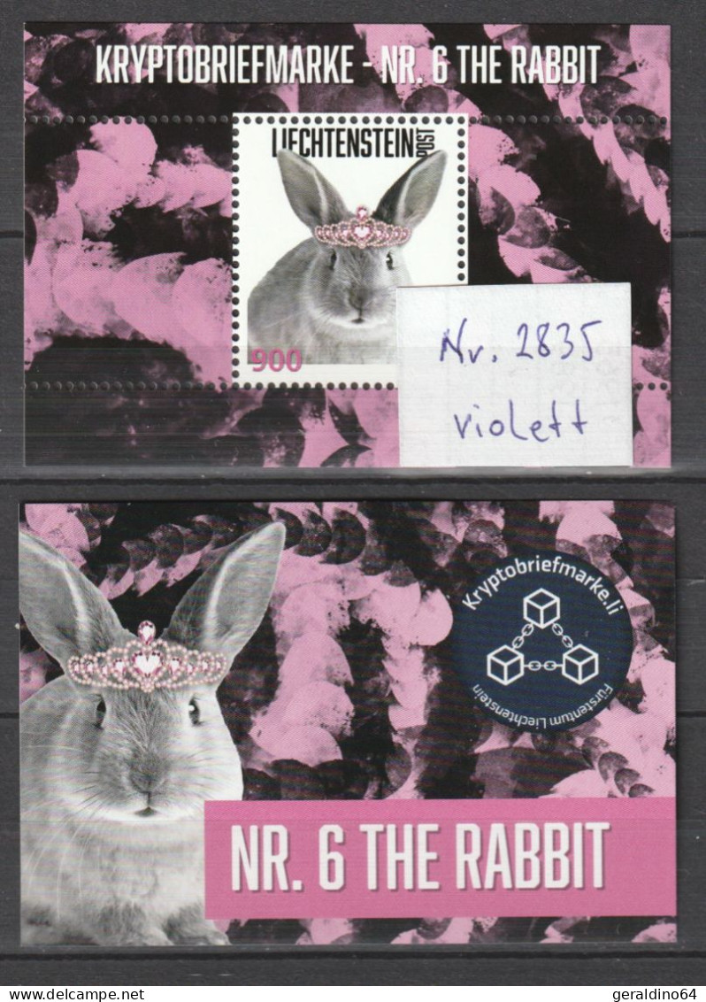 Liechtenstein Crypto Stamp Nr. 6 The Rabbit Virtuelles Violettes Diadem ** Postfrisch - Ongebruikt