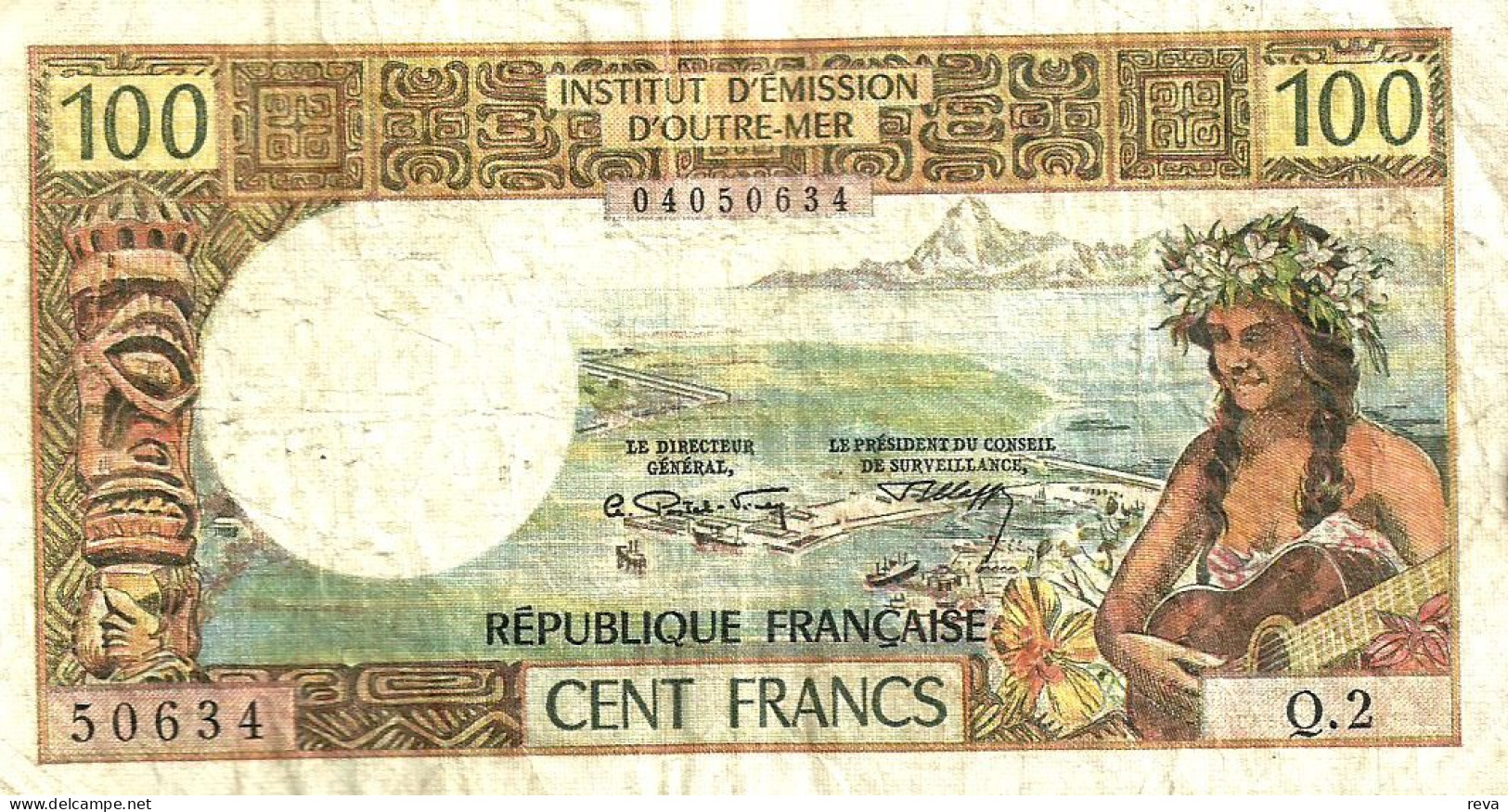 FRENCH POLYNESIA 100 FRANCS BROWN WOMAN FRONT WOMAN HEAD BACK NOT DATED(1971) P24b SIG VARIETY F READ DESCRIPTION!! - Papeete (French Polynesia 1914-1985)