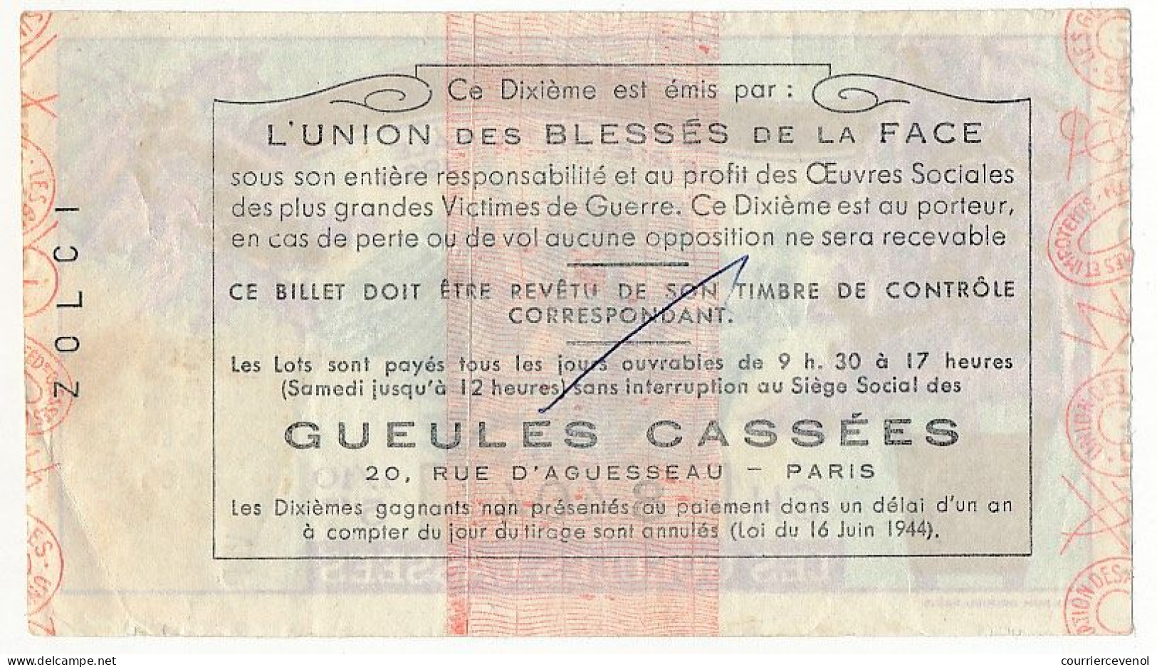 FRANCE - Loterie Nationale - Tranche De Noël - Les Gueules Cassées - 1/10ème 1960 - Billetes De Lotería